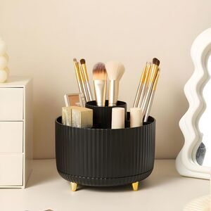 Diesisa 5 Slot Holder Brushes Black Cup 360° Rotating Makeup Brush Holder